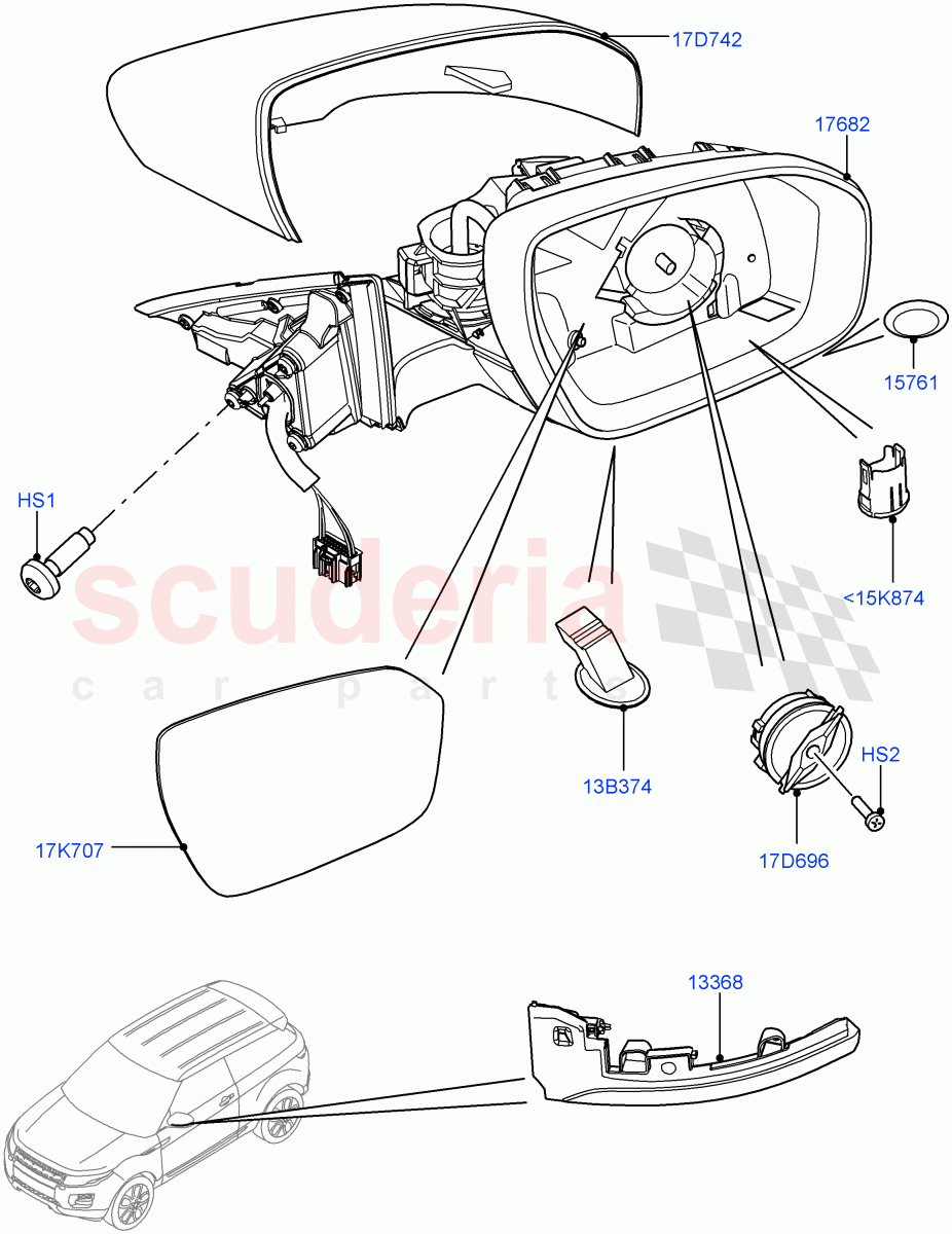 Exterior Rear View Mirror (5 Door, Halewood (UK), 3 Door) ((V) FROMEH000001) of Land Rover Land Rover Range Rover Evoque (2012-2018) [2.0 Turbo Petrol GTDI]