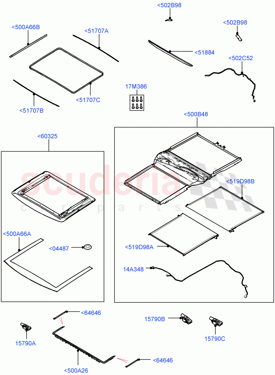 Sliding Roof Mechanism And Controls (Solihull Plant Build, Sunroof Frame) (Roof Conv-Power Open Front/Rear Pan, With Roof Conversion-Panorama Power) ((V) FROMJA000001) of Land Rover Land Rover Discovery 5 (2017+) [3.0 Diesel 24V DOHC TC]