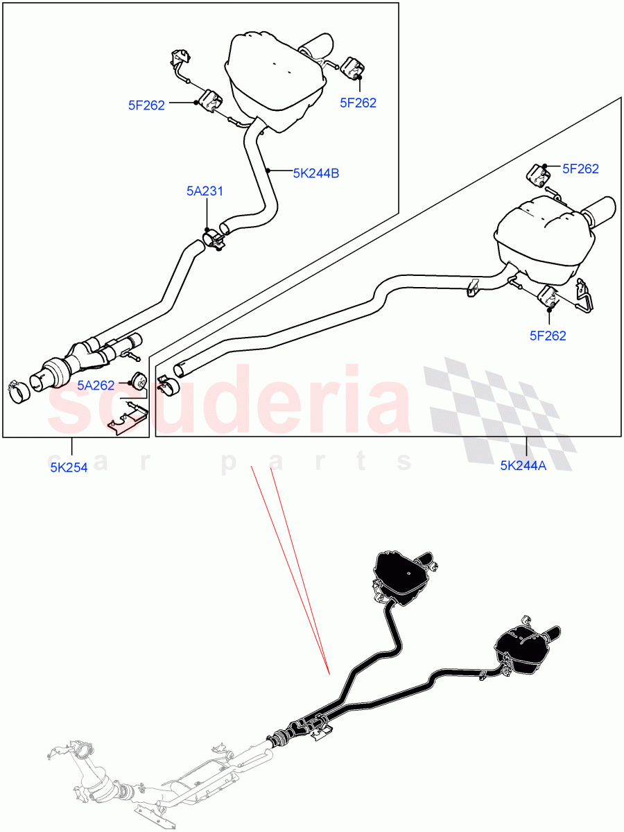 Exhaust System (Rear) (2.0L I4 DSL MID DOHC AJ200, With 7 Seat Configuration, Spare Wheel - Reduced Section Steel, Dual Exhaust, 2.0L I4 DSL HIGH DOHC AJ200) ((V) FROMGH000001) of Land Rover Land Rover Discovery Sport (2015+) [2.0 Turbo Diesel]