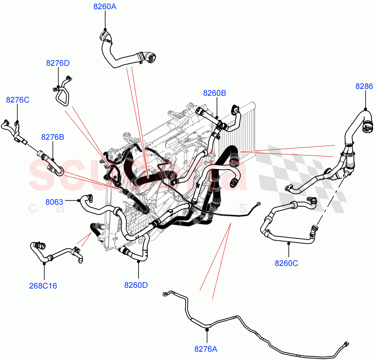 Cooling System Pipes And Hoses(Nitra Plant Build)(2.0L I4 High DOHC AJ200 Petrol,With Standard Engine Cooling System)((V)FROMP2000001) of Land Rover Land Rover Discovery 5 (2017+) [2.0 Turbo Petrol AJ200P]