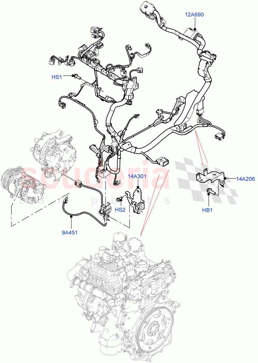Engine Harness (1.5L AJ20P3 Petrol High, Halewood (UK)) ((V) FROMMH000001) of Land Rover Land Rover Range Rover Evoque (2019+) [2.0 Turbo Petrol AJ200P]