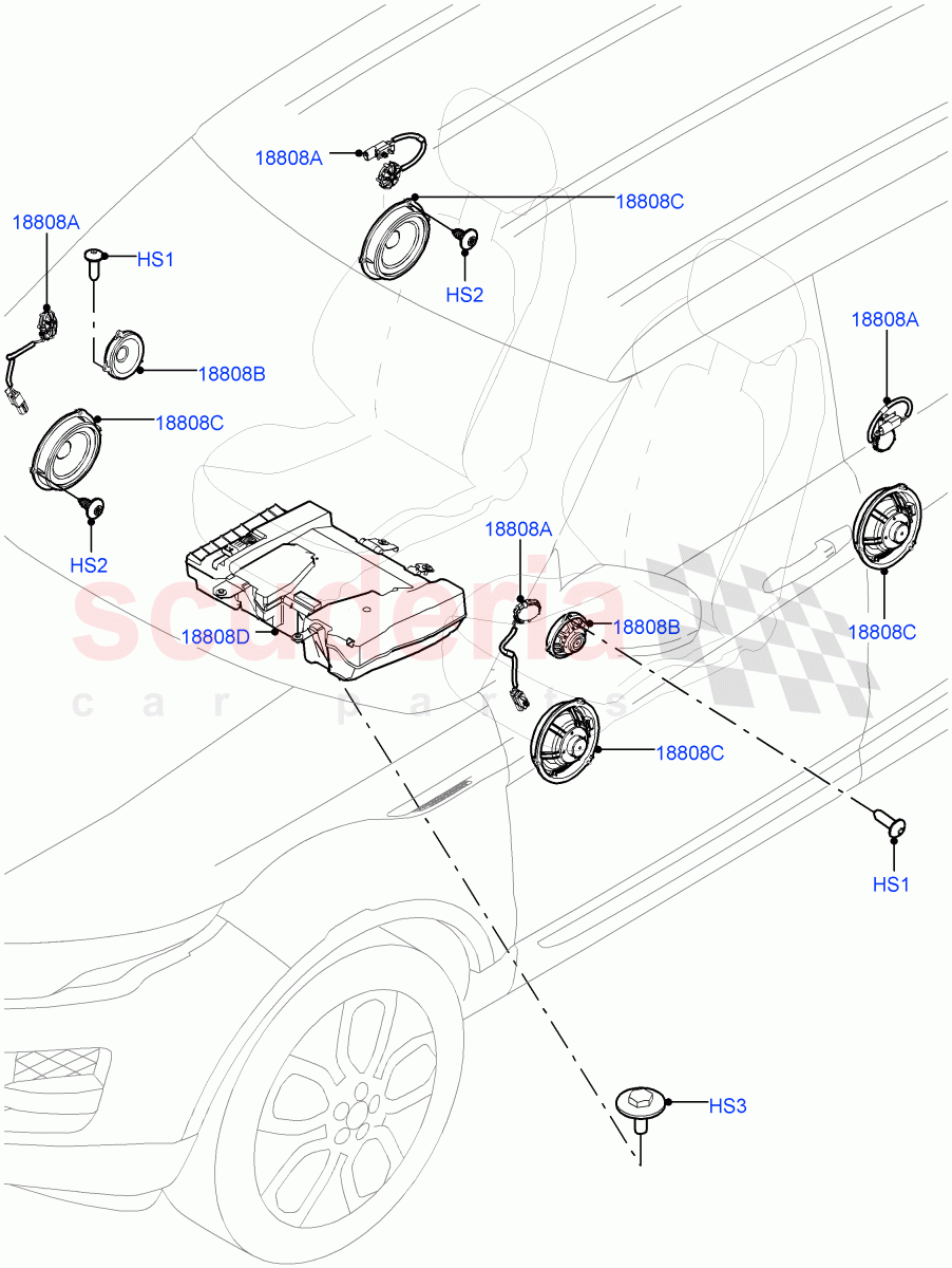 Speakers(Changsu (China),Hi Line Audio System - 600 W)((V)FROMEG000001) of Land Rover Land Rover Range Rover Evoque (2012-2018) [2.0 Turbo Petrol GTDI]