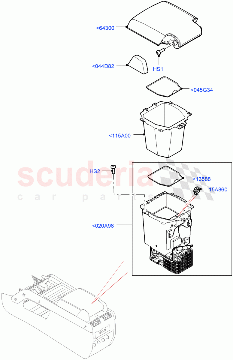 Console - Floor(For Stowage Boxes And Lids)(Console-W/Armrest + Fridge,Full Floor Console With Armrest) of Land Rover Land Rover Defender (2020+) [3.0 I6 Turbo Diesel AJ20D6]