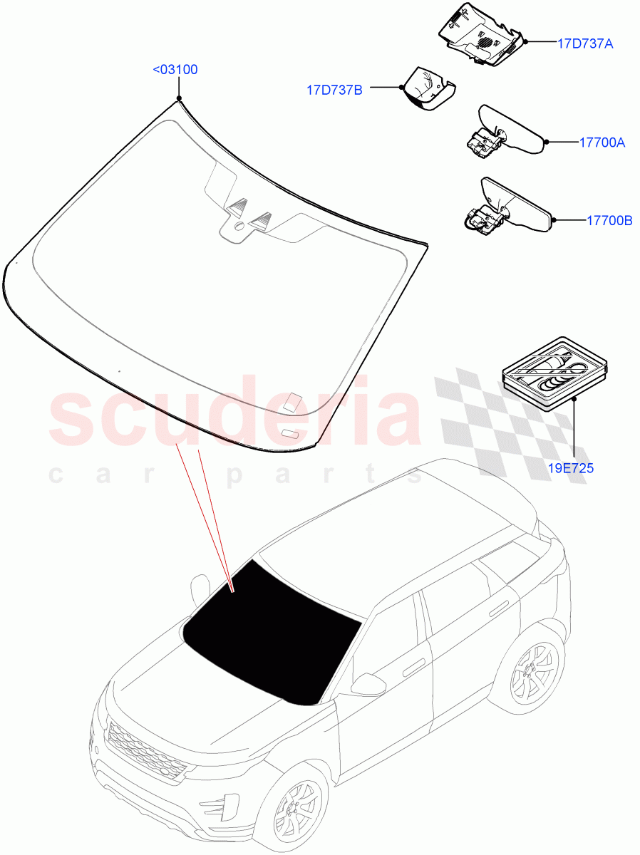 Windscreen/Inside Rear View Mirror(Halewood (UK)) of Land Rover Land Rover Range Rover Evoque (2019+) [2.0 Turbo Diesel AJ21D4]