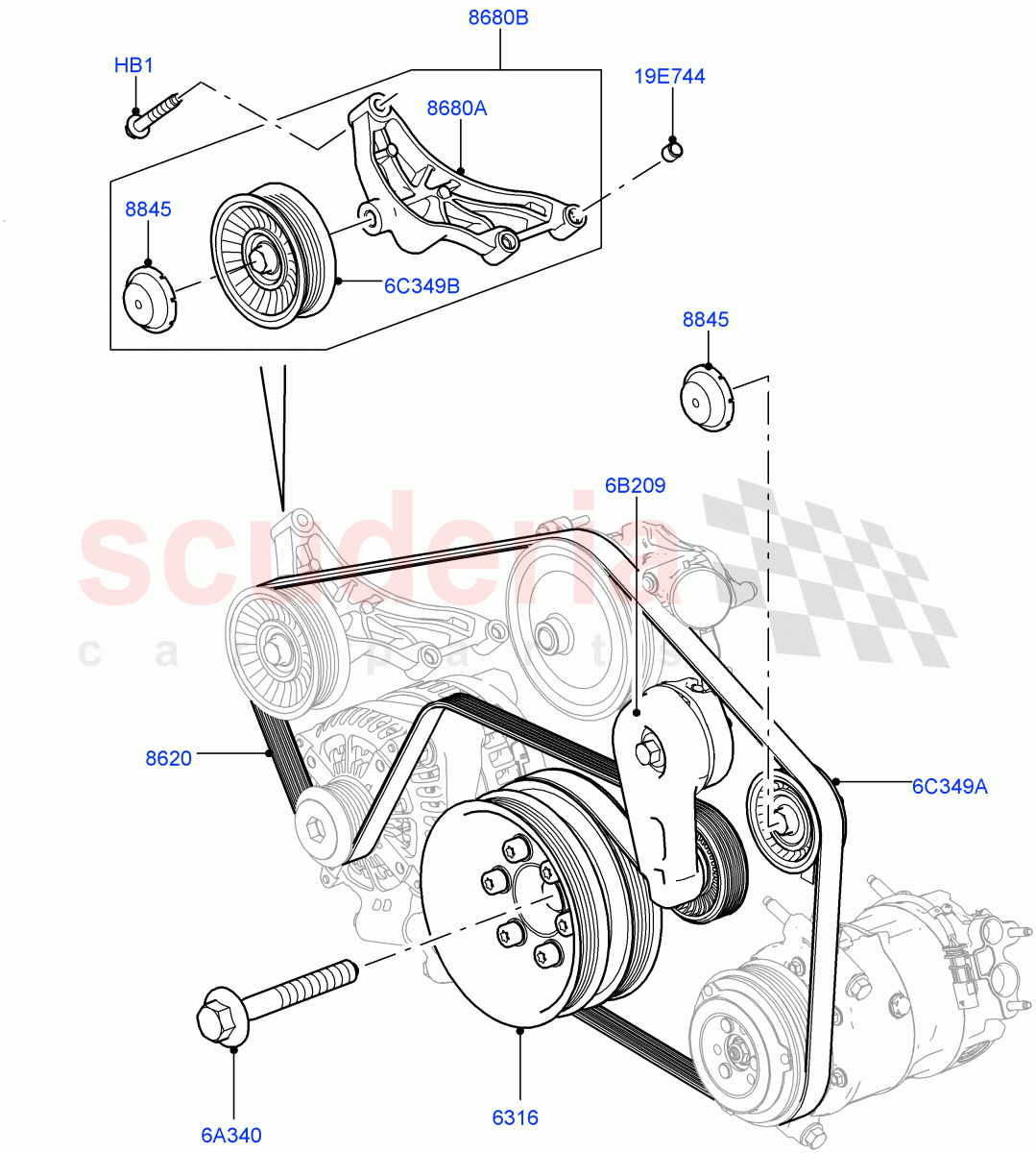 Pulleys And Drive Belts (Primary Drive) (5.0L OHC SGDI NA V8 Petrol - AJ133) of Land Rover Land Rover Range Rover (2012-2021) [5.0 OHC SGDI NA V8 Petrol]