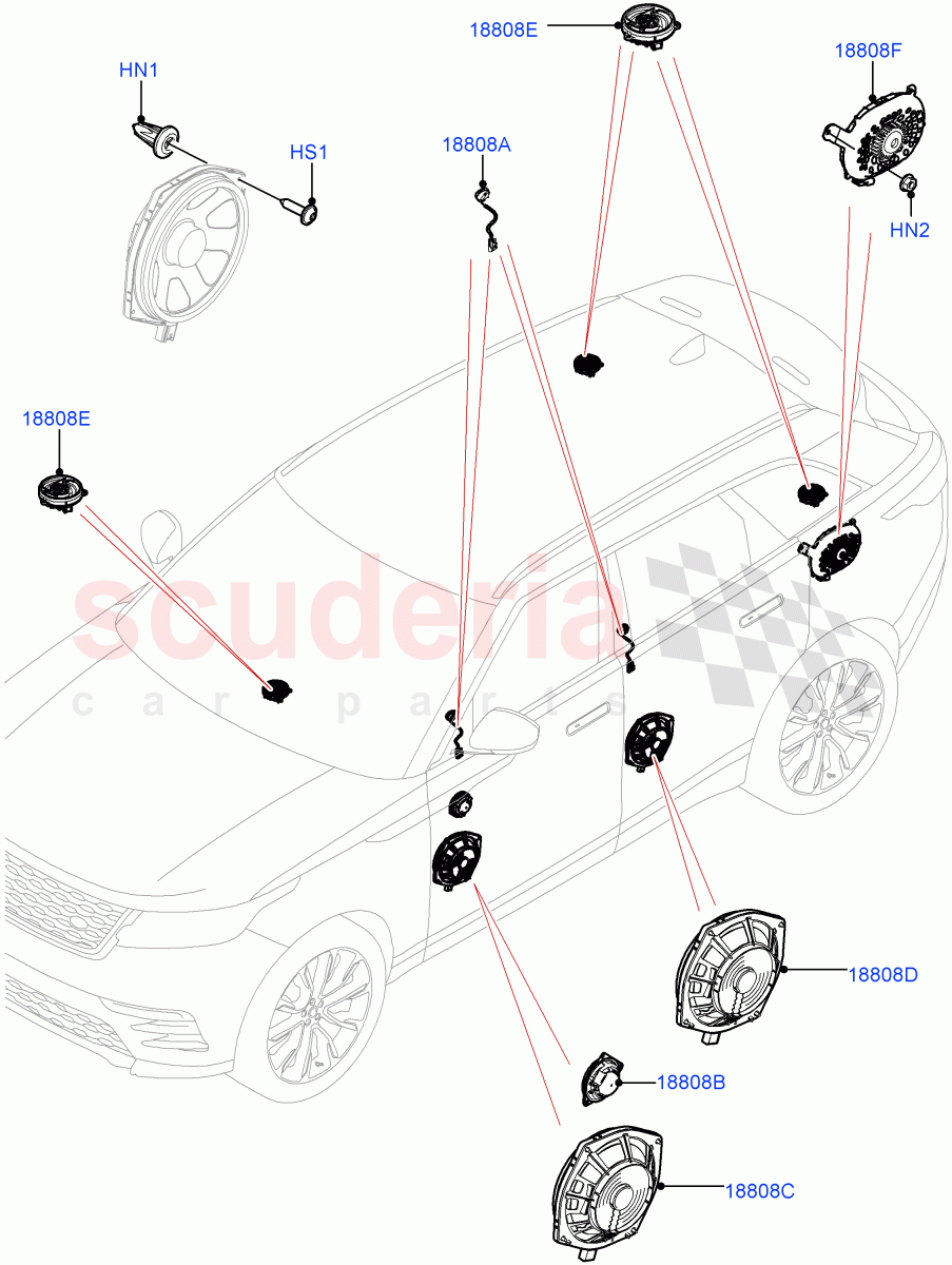 Speakers (Premium Audio 1280 W) ((V) TOLA999999) of Land Rover Land Rover Range Rover Velar (2017+) [3.0 DOHC GDI SC V6 Petrol]