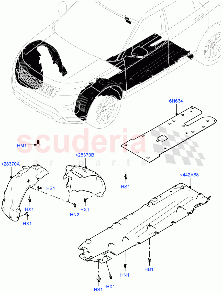 Front Panels, Aprons & Side Members (Wheelhouse) (Itatiaia (Brazil), Less Electric Engine Battery, Electric Engine Battery-MHEV) of Land Rover Land Rover Range Rover Evoque (2019+) [2.0 Turbo Diesel]