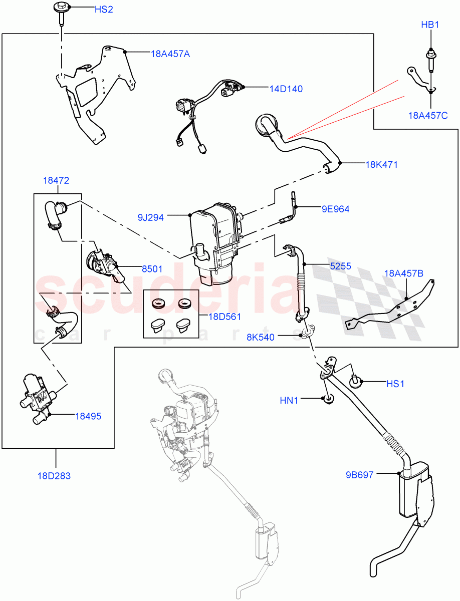 Auxiliary Fuel Fired Pre-Heater (Heater Components) (3.0 V6 D Low MT ROW, Fuel Heater W/Pk Heat With Remote, 4.4L DOHC DITC V8 Diesel, Fuel Fired Heater With Park Heat, 3.0 V6 D Gen2 Mono Turbo, 2.0L I4 DSL HIGH DOHC AJ200, 3.0 V6 D Gen2 Twin Turbo, 3.0L AJ20D6 Diesel High) ((V) FROMKA000001) of Land Rover Land Rover Range Rover Sport (2014+) [4.4 DOHC Diesel V8 DITC]