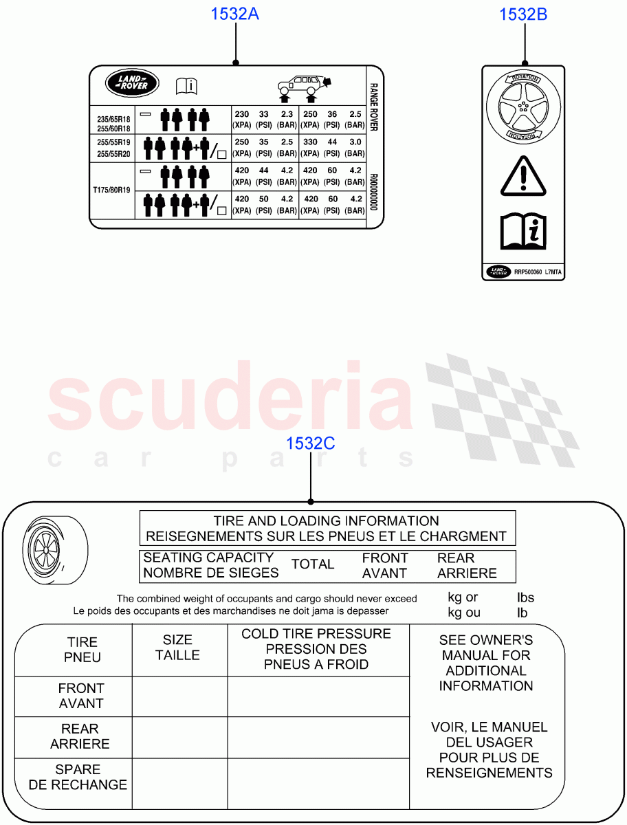 Labels (Wheels And Tyres Labels) ((V) FROMAA000001) of Land Rover Land Rover Range Rover (2010-2012) [5.0 OHC SGDI NA V8 Petrol]