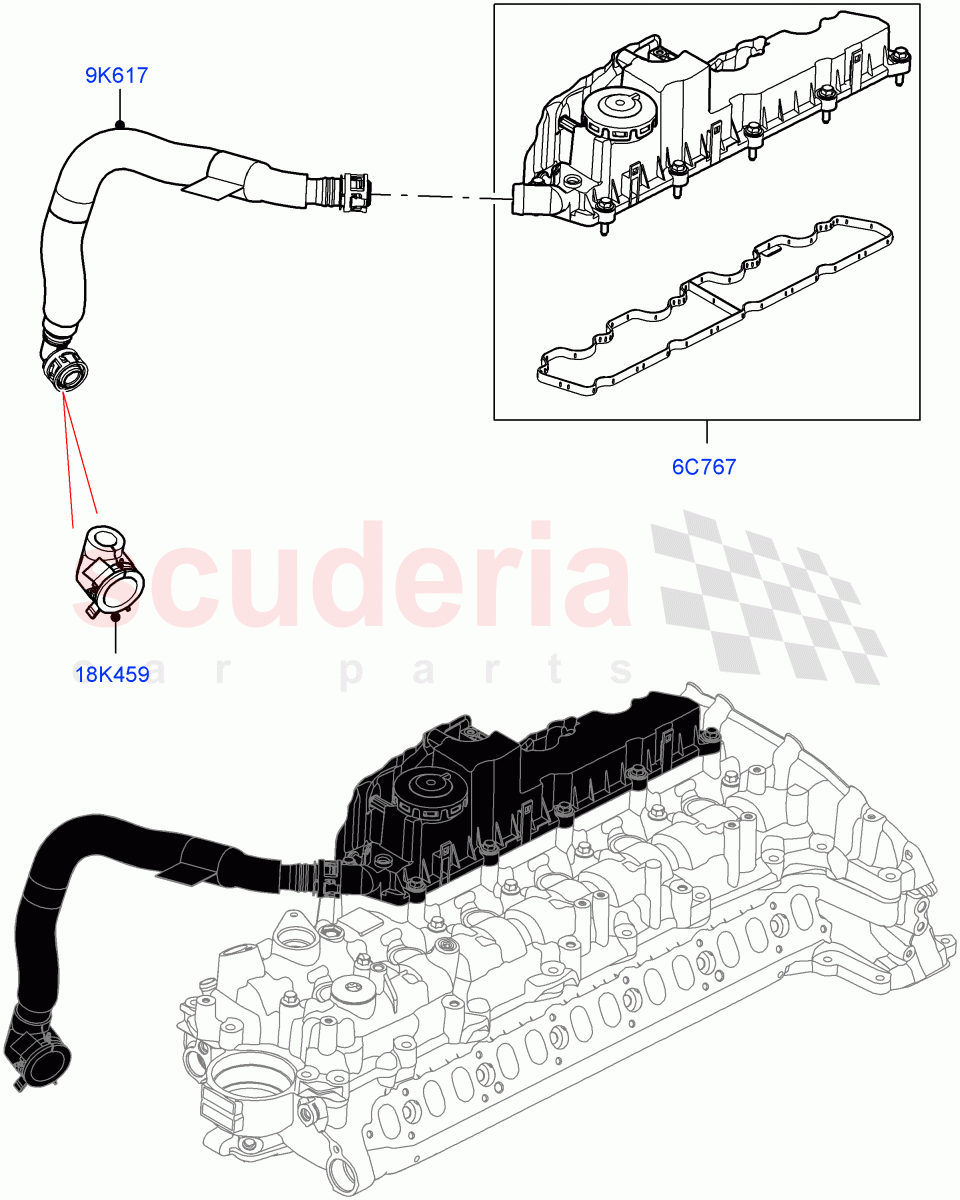 Emission Control - Crankcase (3.0L AJ20D6 Diesel High) ((V) FROMLA000001) of Land Rover Land Rover Range Rover Sport (2014+) [3.0 I6 Turbo Diesel AJ20D6]