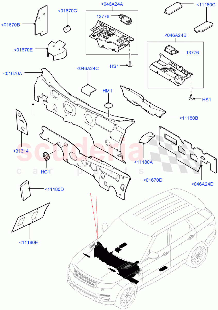 Insulators - Front (Passenger Compartment) of Land Rover Land Rover Range Rover Sport (2014+) [3.0 Diesel 24V DOHC TC]
