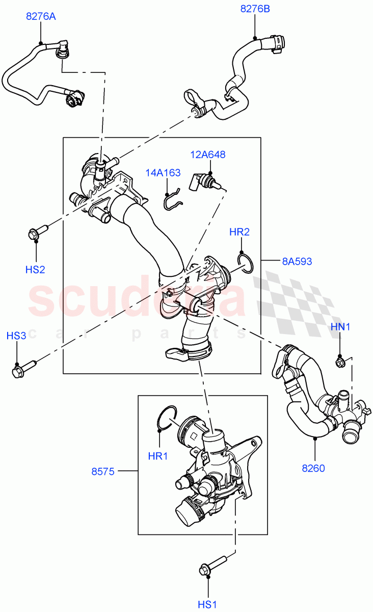 Thermostat/Housing & Related Parts (3.0L AJ20D6 Diesel High) of Land Rover Land Rover Range Rover (2022+) [3.0 I6 Turbo Diesel AJ20D6]