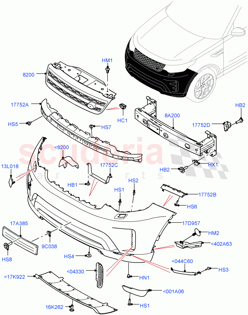 Radiator Grille And Front Bumper (Nitra Plant Build) (Non Sport/Dynamic) ((V) FROMK2000001, (V) TOL2999999) of Land Rover Land Rover Discovery 5 (2017+) [2.0 Turbo Diesel]