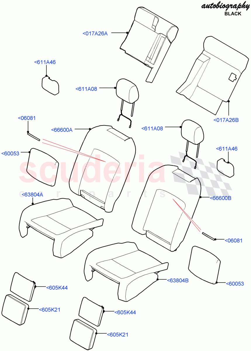 Rear Seat Covers(Autobiography Black / SV Autobiography)(With 2 Rear Small Individual Seats)((V)FROMJA000001) of Land Rover Land Rover Range Rover (2012-2021) [2.0 Turbo Petrol AJ200P]