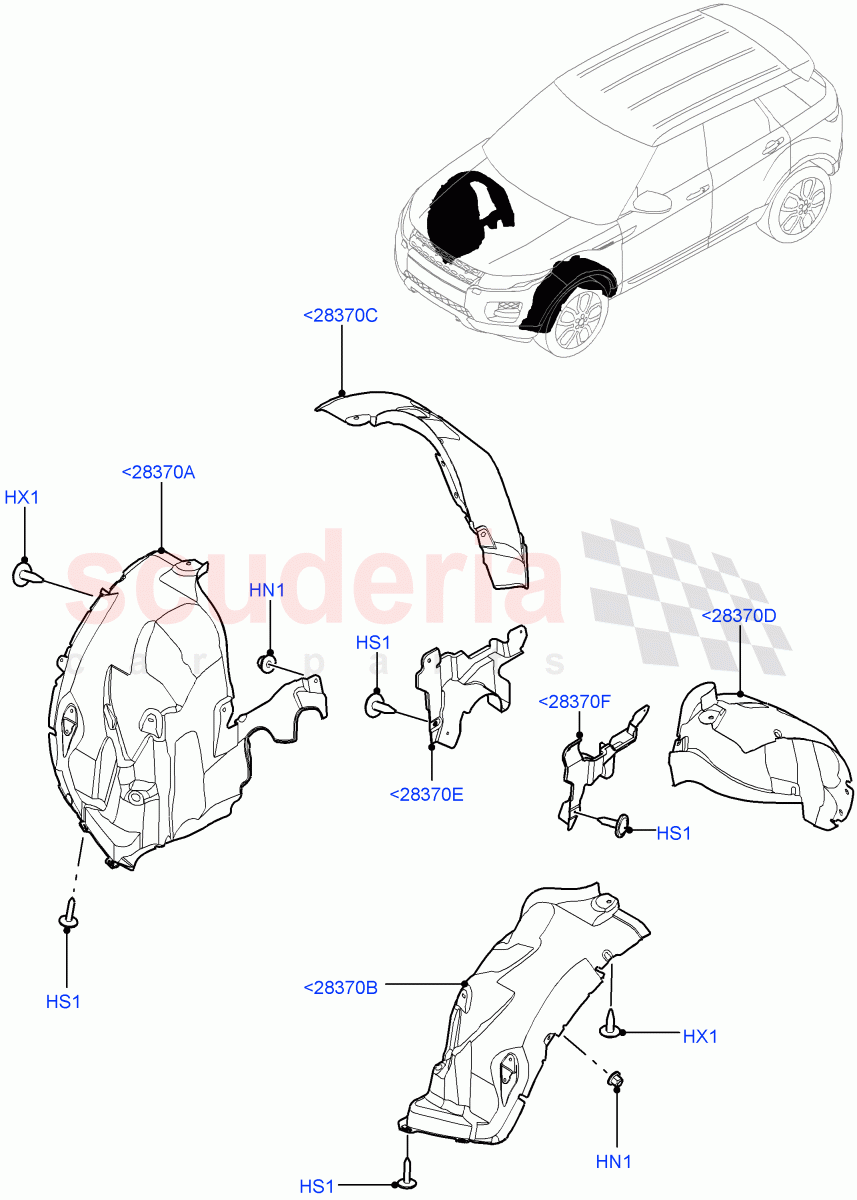 Front Panels, Aprons & Side Members (Wheelhouse) (Itatiaia (Brazil)) ((V) FROMGT000001) of Land Rover Land Rover Range Rover Evoque (2012-2018) [2.2 Single Turbo Diesel]