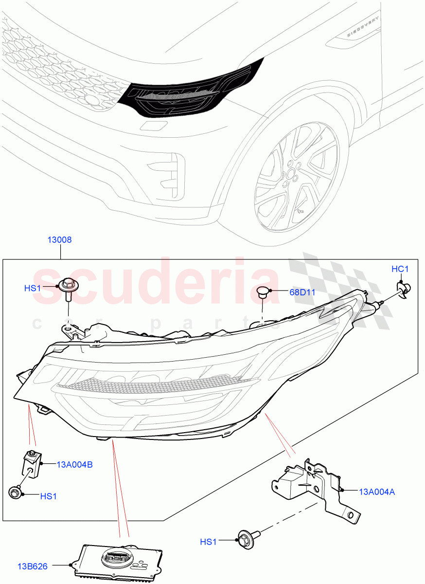 Headlamps And Front Flasher Lamps (Solihull Plant Build) (LED Headlamps, Adaptive Led Headlamps) ((V) FROMHA000001) of Land Rover Land Rover Discovery 5 (2017+) [2.0 Turbo Diesel]