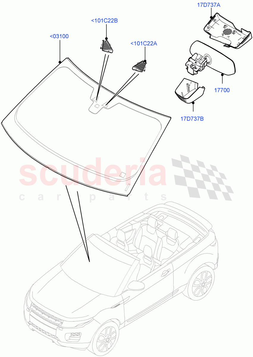 Windscreen/Inside Rear View Mirror(2 Door Convertible,Halewood (UK)) of Land Rover Land Rover Range Rover Evoque (2012-2018) [2.0 Turbo Petrol AJ200P]