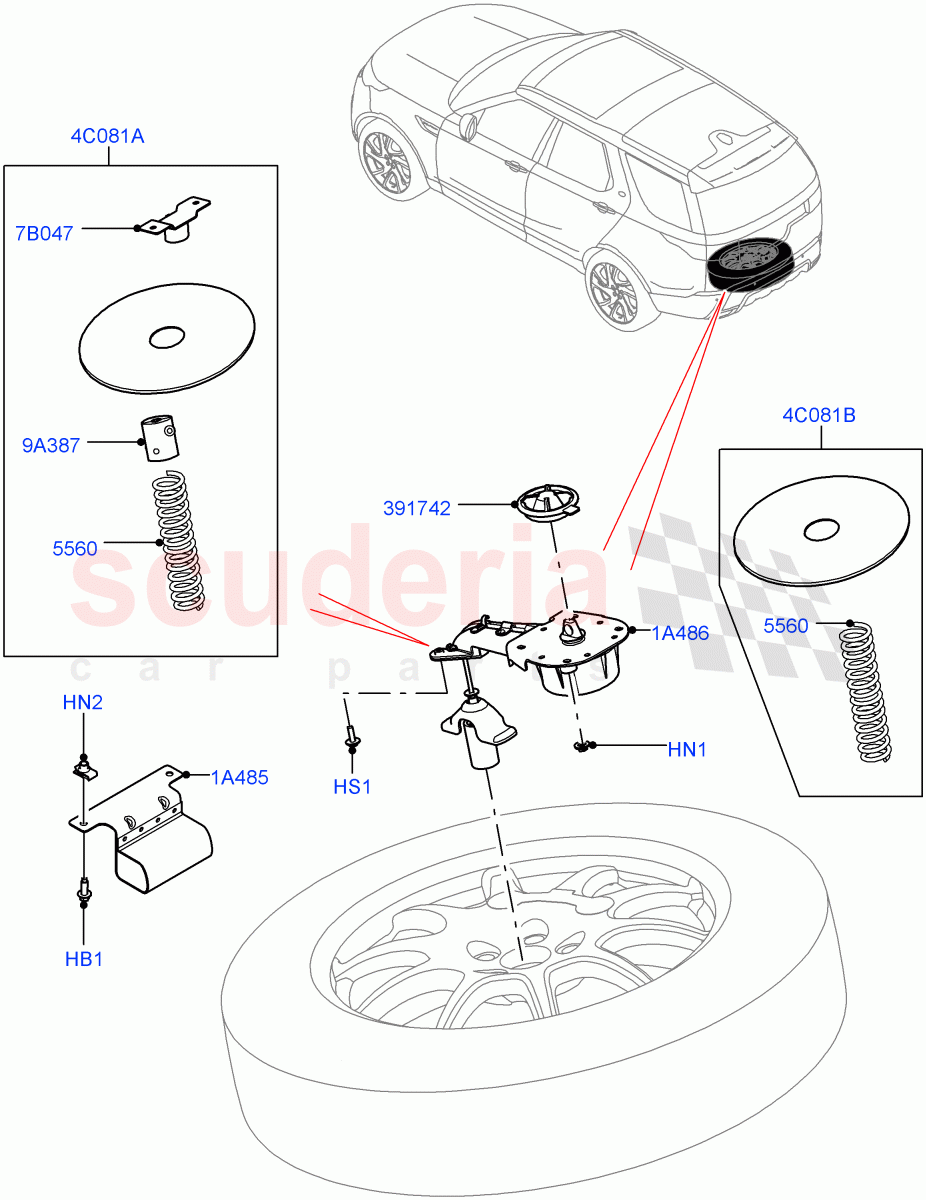 Spare Wheel Carrier(Solihull Plant Build)((V)FROMHA000001) of Land Rover Land Rover Discovery 5 (2017+) [3.0 Diesel 24V DOHC TC]