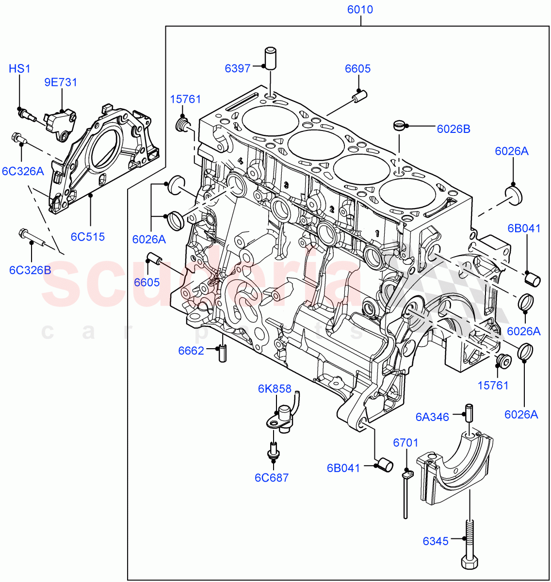 Cylinder Block And Plugs(2.2L DOHC EFI TC DW12,2.2L CR DI 16V Diesel) of Land Rover Land Rover Range Rover Evoque (2012-2018) [2.2 Single Turbo Diesel]