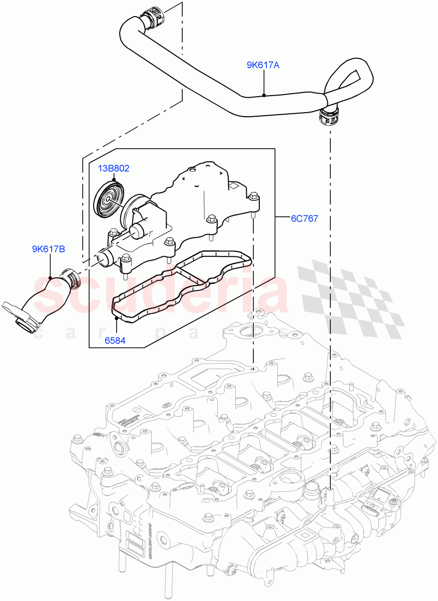 Emission Control - Crankcase(Solihull Plant Build)(2.0L I4 Mid DOHC AJ200 Petrol,2.0L I4 High DOHC AJ200 Petrol,2.0L AJ200P Hi PHEV)((V)FROMHA000001) of Land Rover Land Rover Discovery 5 (2017+) [2.0 Turbo Petrol AJ200P]