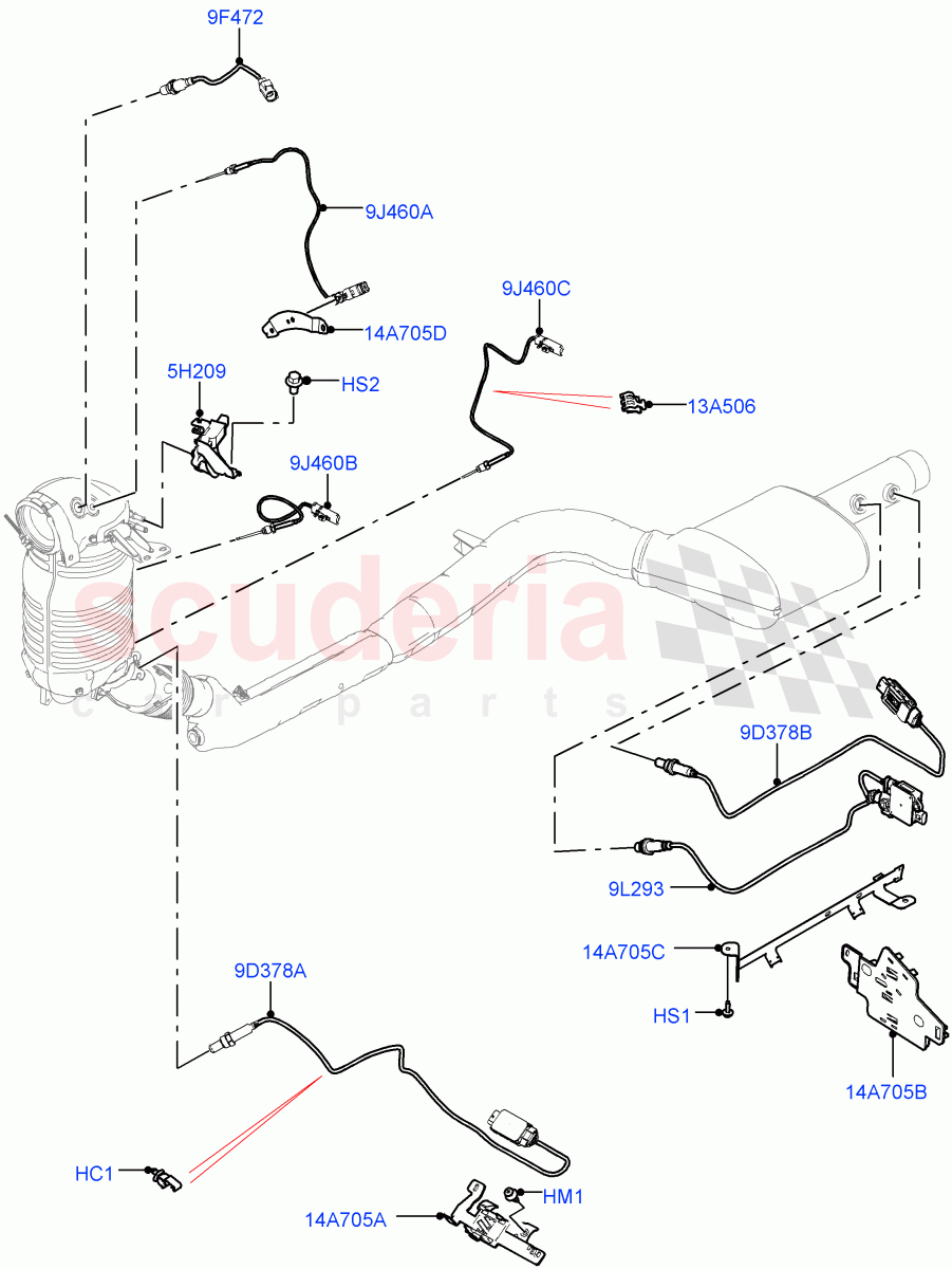 Exhaust Sensors And Modules (Nitra Plant Build) (2.0L I4 DSL HIGH DOHC AJ200, Short Wheelbase, EU6D - Final (Diesel) Emission, EU6D Diesel + DPF Emissions) of Land Rover Land Rover Defender (2020+) [2.0 Turbo Diesel]