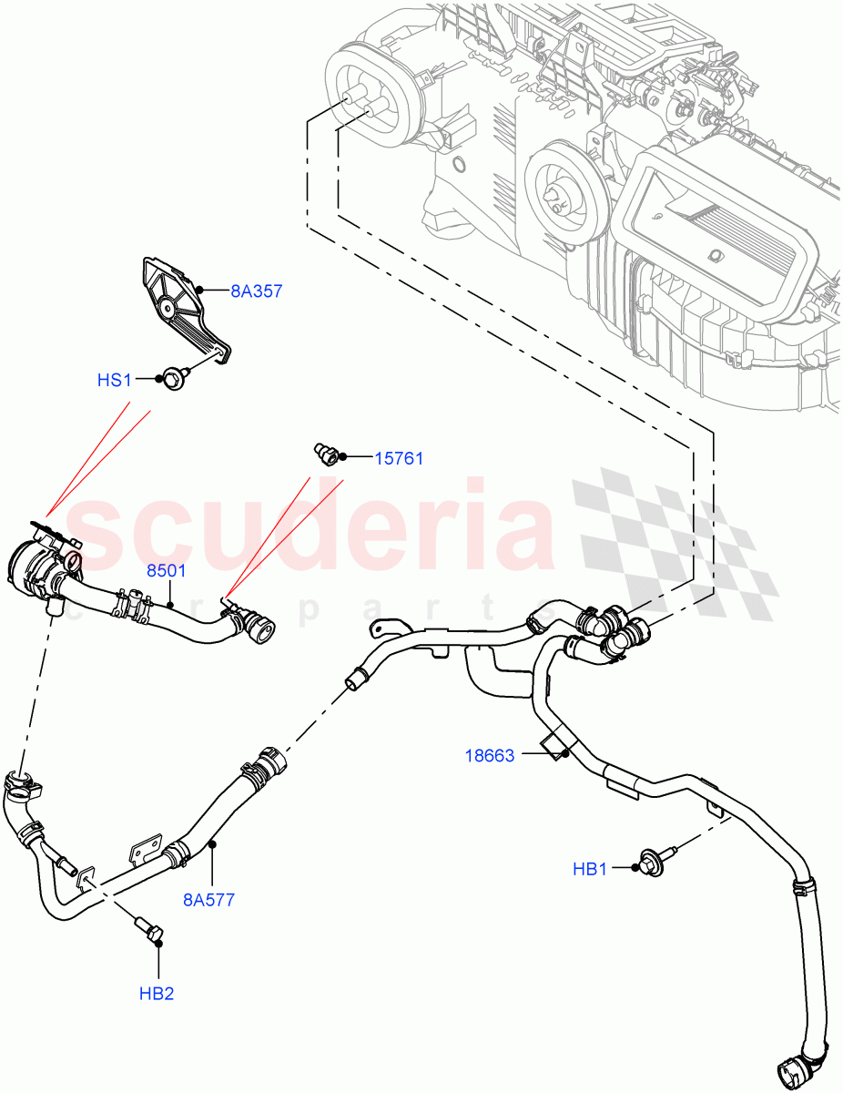 Heater Hoses (3.0L AJ20D6 Diesel High, With Ptc Heater, 3 Zone Air Conditioning + Chiller, Less Heater, Pre-Condition w/oFuel Operated Heat, With Air Conditioning - Front/Rear, With Front Comfort Air Con (IHKA)) ((V) FROMM2000001) of Land Rover Land Rover Defender (2020+) [3.0 I6 Turbo Petrol AJ20P6]