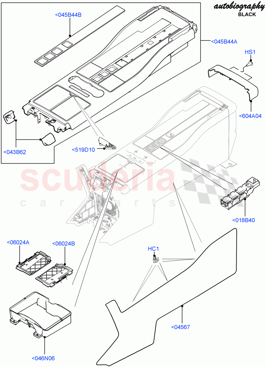 Console - Floor(Autobiography Black / SV Autobiography, Rear, External Components)(With 40/40 Split Individual Rr Seat)((V)FROMEA000001,(V)TOHA999999) of Land Rover Land Rover Range Rover (2012-2021) [5.0 OHC SGDI NA V8 Petrol]