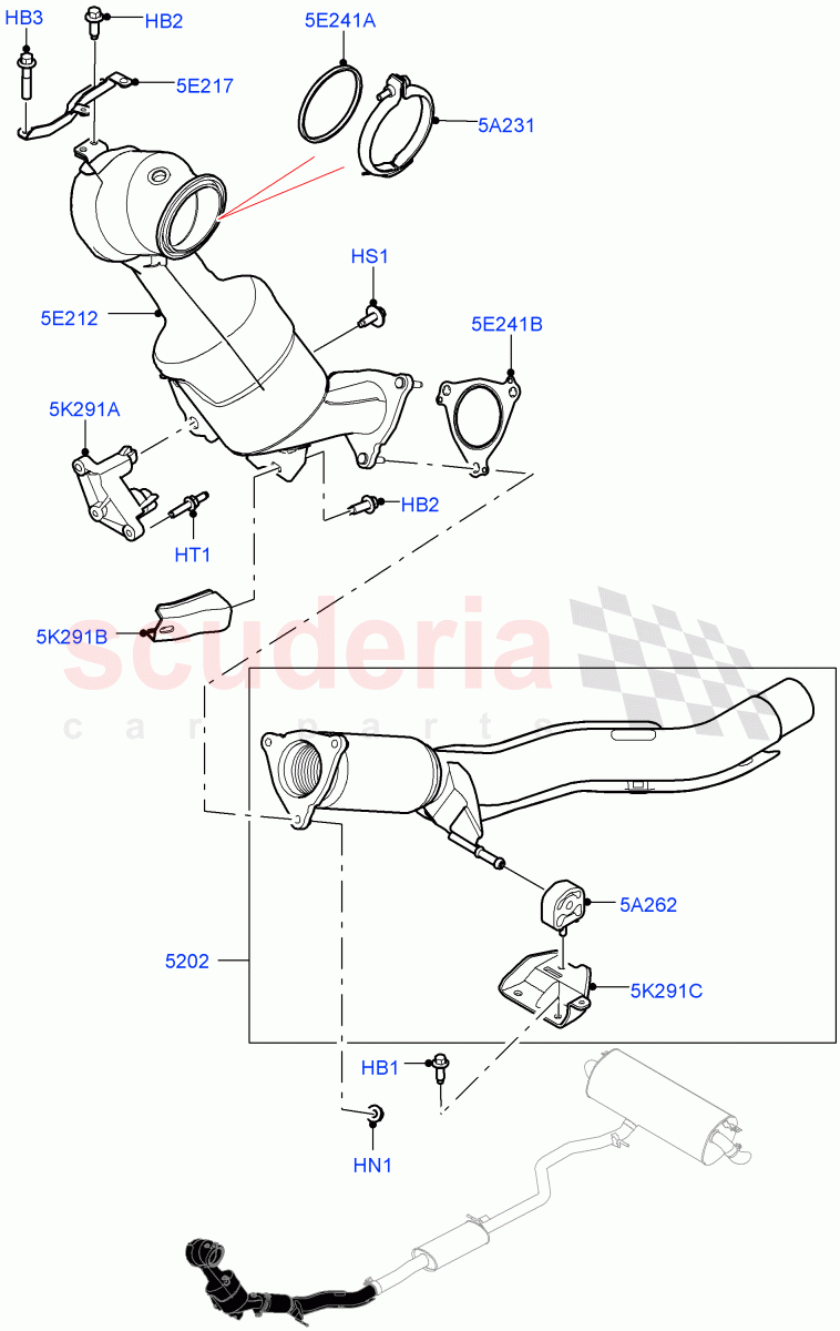 Front Exhaust System(2.0L AJ20P4 Petrol E100 PTA,Proconve L6 Emissions,Itatiaia (Brazil))((V)FROMLT000001) of Land Rover Land Rover Discovery Sport (2015+) [2.0 Turbo Petrol AJ200P]