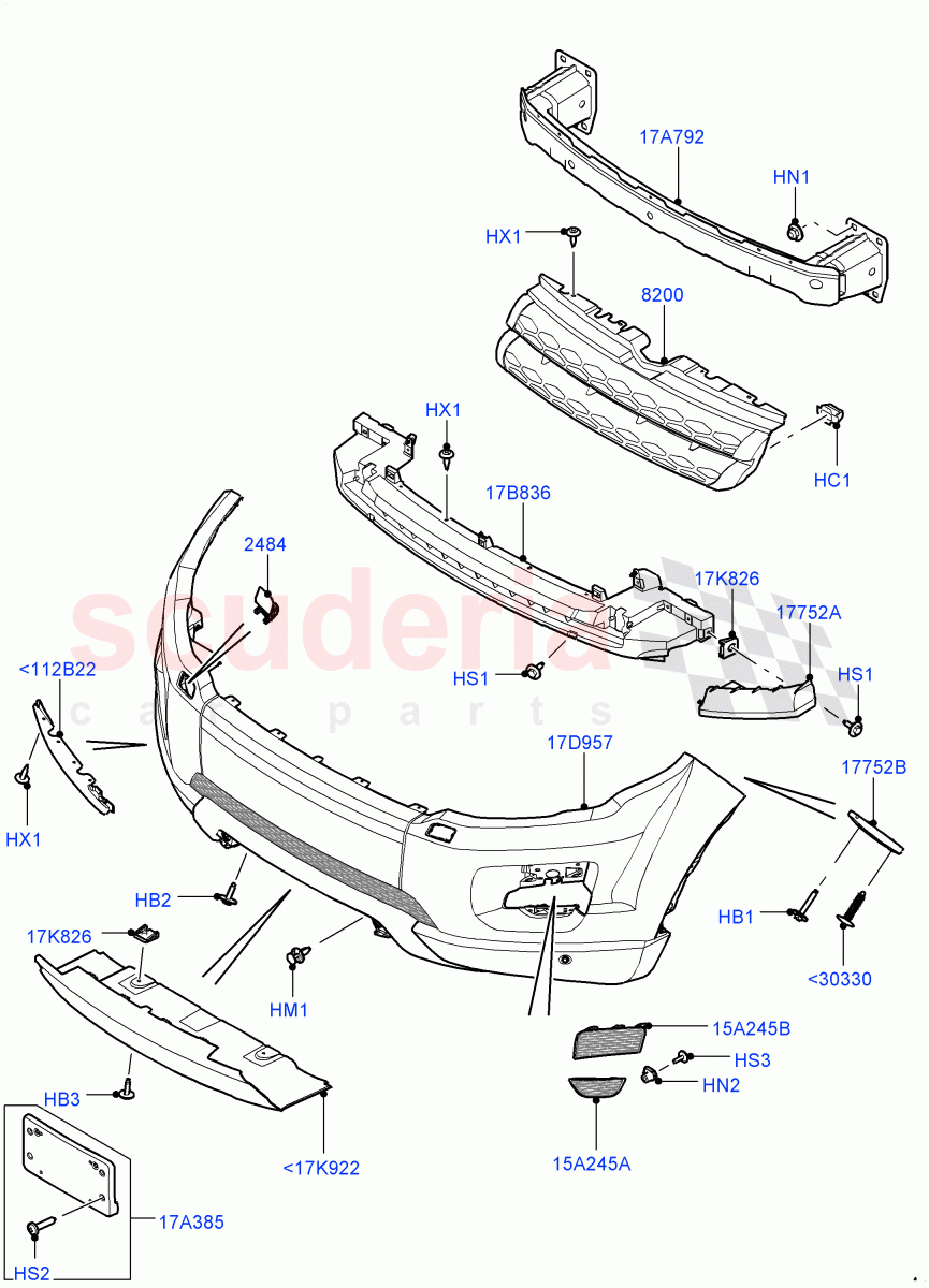 Radiator Grille And Front Bumper (Changsu (China), Non Sport/Dynamic) ((V) FROMEG000001, (V) TOGG134737) of Land Rover Land Rover Range Rover Evoque (2012-2018) [2.0 Turbo Petrol AJ200P]