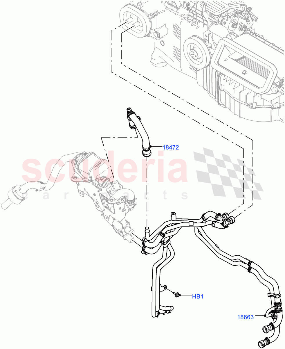 Heater Hoses (Solihull Plant Build) (2.0L I4 DSL MID DOHC AJ200, With Fuel Fired Heater, With Air Conditioning - Front/Rear, Park Heating With Remote Control, 2.0L I4 DSL HIGH DOHC AJ200) ((V) FROMJA000001, (V) TOJA999999) of Land Rover Land Rover Discovery 5 (2017+) [2.0 Turbo Diesel]