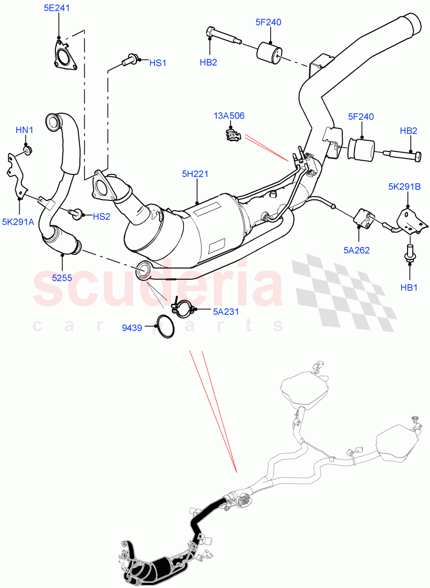 Front Exhaust System (Nitra Plant Build) (3.0 V6 D Gen2 Mono Turbo, Proconve L6 Emissions, Stage V Plus DPF) ((V) FROMK2000001) of Land Rover Land Rover Discovery 5 (2017+) [3.0 Diesel 24V DOHC TC]