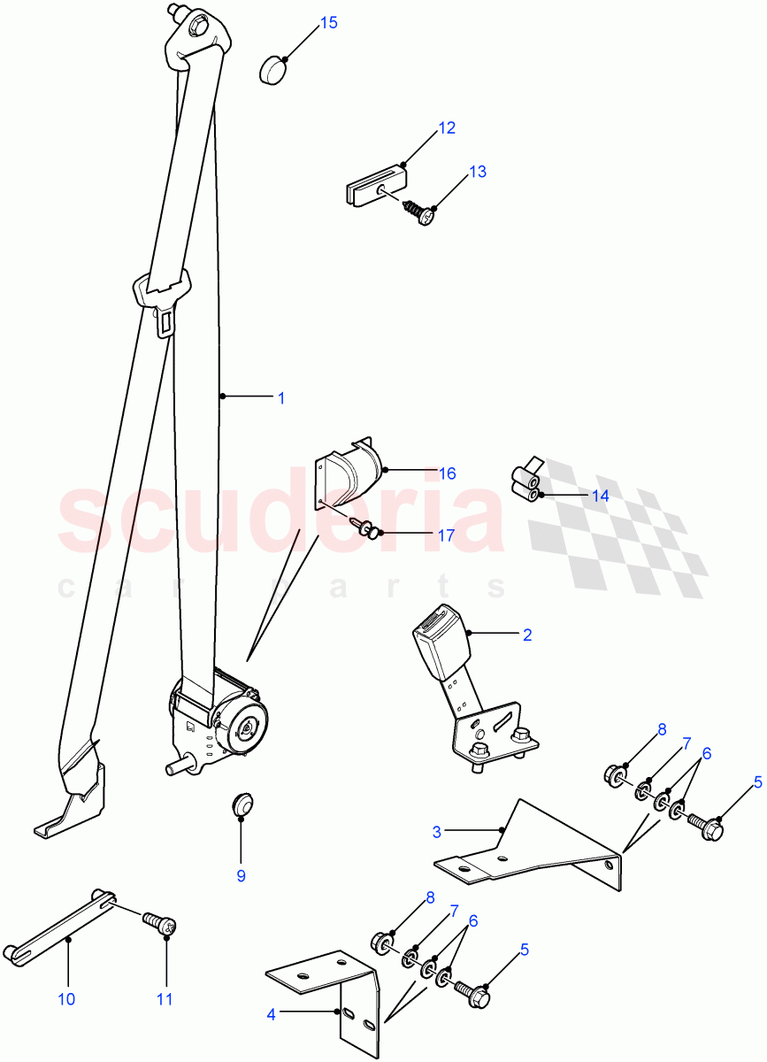 Front Seat Belts(Crew Cab Pick Up,110" Wheelbase,Chassis Crew Cab,130" Wheelbase,Station Wagon Utility - 5 Door,Station Wagon - 5 Door,Crew Cab HCPU)((V)FROM7A000001) of Land Rover Land Rover Defender (2007-2016)