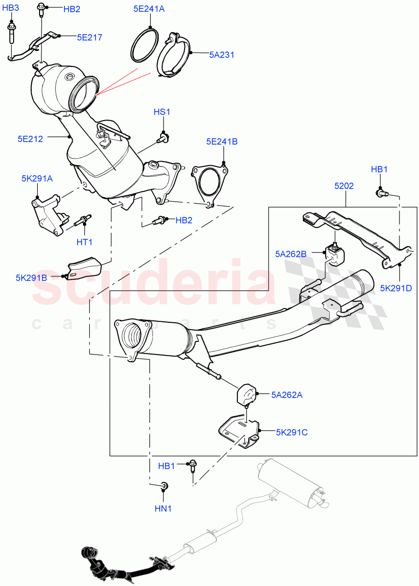 Front Exhaust System(2.0L AJ20P4 Petrol Mid PTA,Beijing 6 Petrol Emission,Changsu (China)) of Land Rover Land Rover Range Rover Evoque (2019+) [2.0 Turbo Petrol AJ200P]