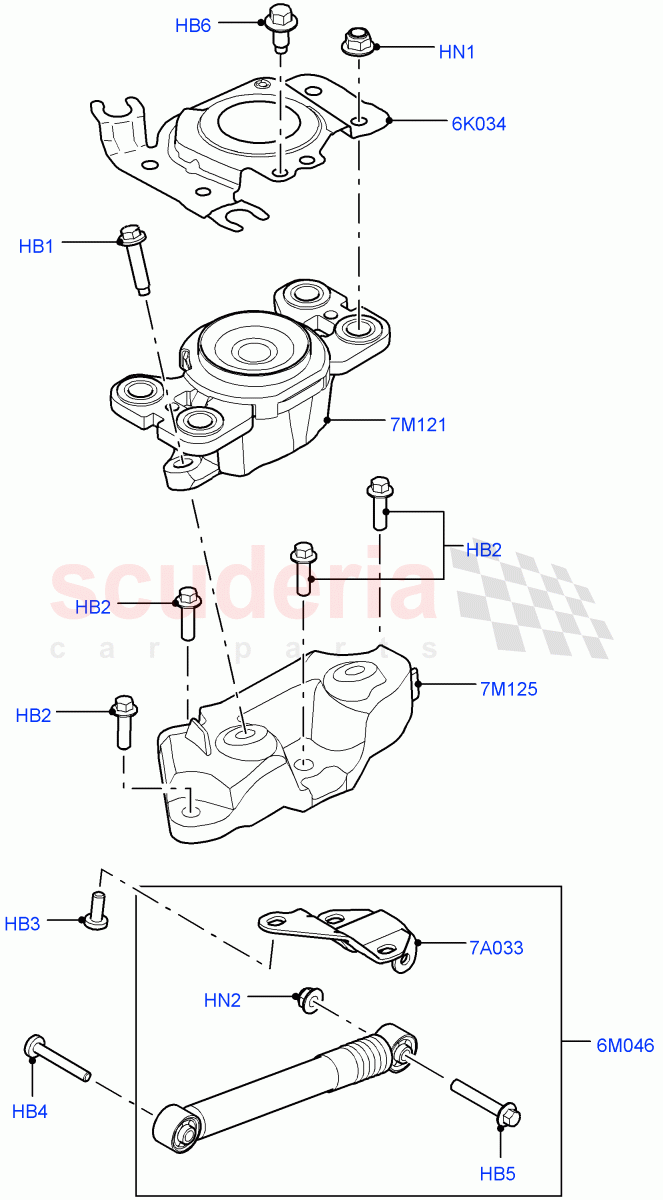 Transmission Mounting (2.0L 16V TIVCT T/C 240PS Petrol, 9 Speed Auto AWD, Halewood (UK), 2.0L 16V TIVCT T/C Gen2 Petrol) ((V) FROMEH000001) of Land Rover Land Rover Range Rover Evoque (2012-2018) [2.0 Turbo Petrol AJ200P]