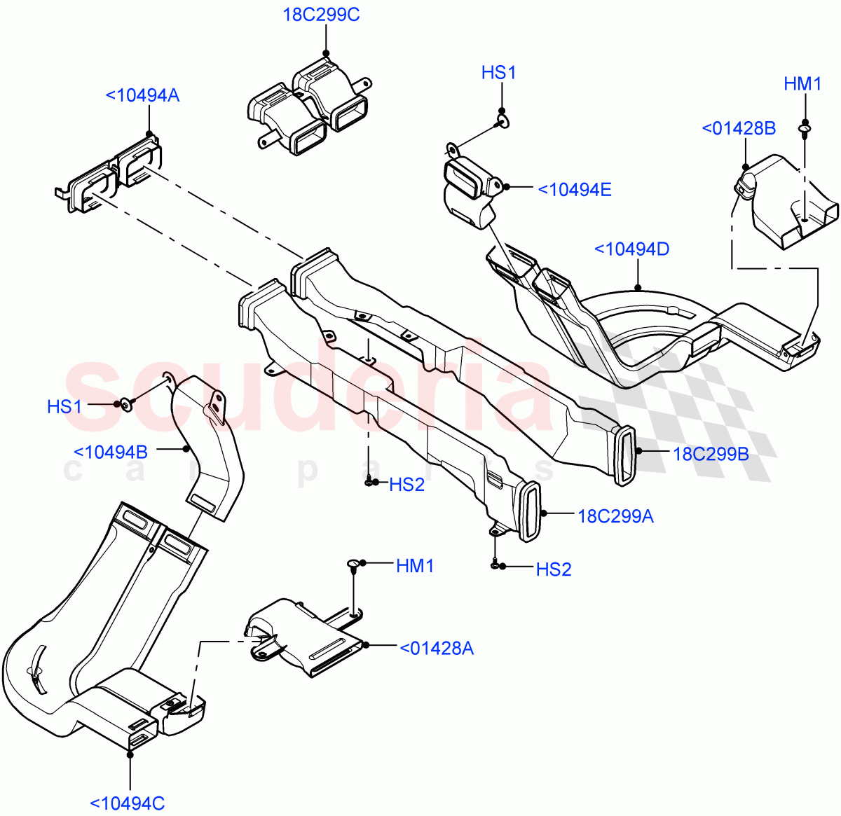 Air Vents, Louvres And Ducts(Floor, Nitra Plant Build, Internal Components)((V)FROMM2000001) of Land Rover Land Rover Discovery 5 (2017+) [2.0 Turbo Petrol AJ200P]