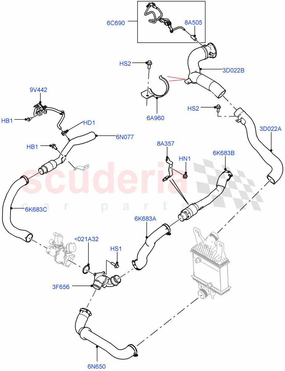 Intercooler/Air Ducts And Hoses (Nitra Plant Build) (3.0 V6 D Gen2 Twin Turbo) ((V) FROMK2000001) of Land Rover Land Rover Discovery 5 (2017+) [3.0 Diesel 24V DOHC TC]