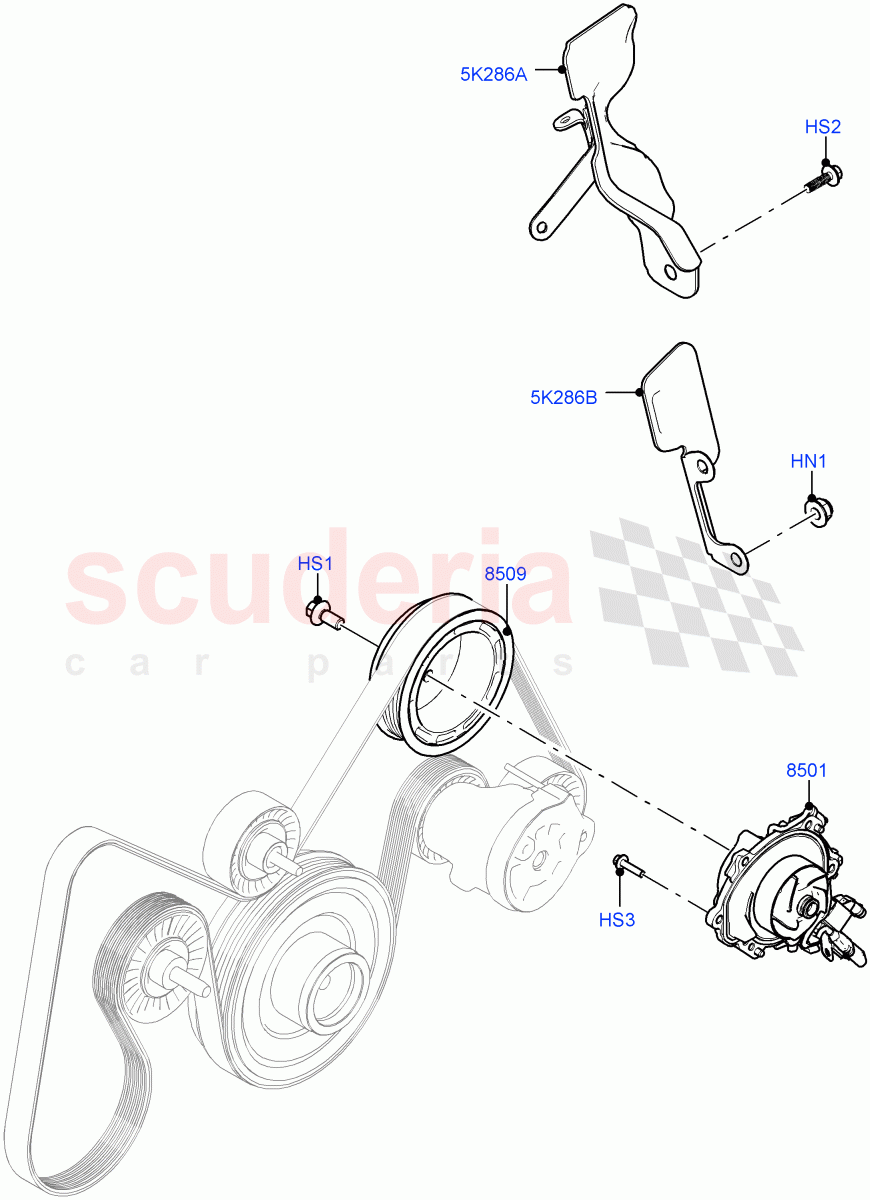 Water Pump (2.0L AJ20P4 Petrol E100 PTA, Itatiaia (Brazil), Less Electric Engine Battery) ((V) FROMLT000001) of Land Rover Land Rover Discovery Sport (2015+) [2.0 Turbo Petrol AJ200P]