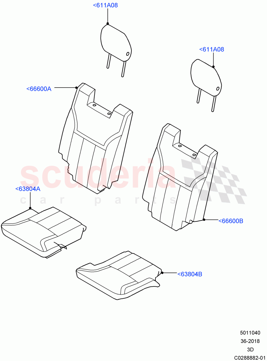Rear Seat Covers (Nitra Plant Build, Row 3) (Taurus Leather Perforated, Version - Core, With 7 Seat Configuration) ((V) FROMK2000001, (V) TOL2999999) of Land Rover Land Rover Discovery 5 (2017+) [3.0 I6 Turbo Diesel AJ20D6]