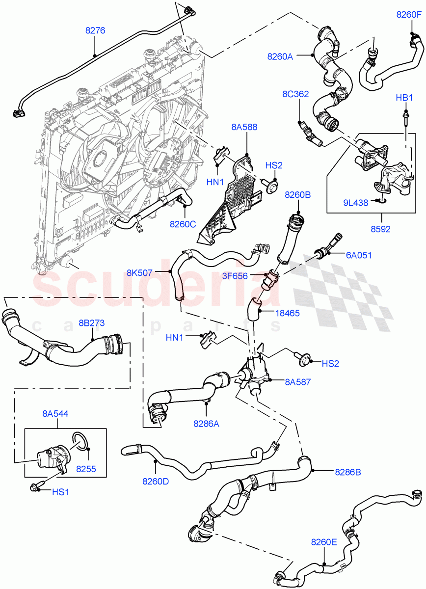Cooling System Pipes And Hoses (Nitra Plant Build) (3.0 V6 D Low MT ROW, Immersion Heater - 700W / 110V) ((V) FROMK2000001) of Land Rover Land Rover Discovery 5 (2017+) [3.0 Diesel 24V DOHC TC]