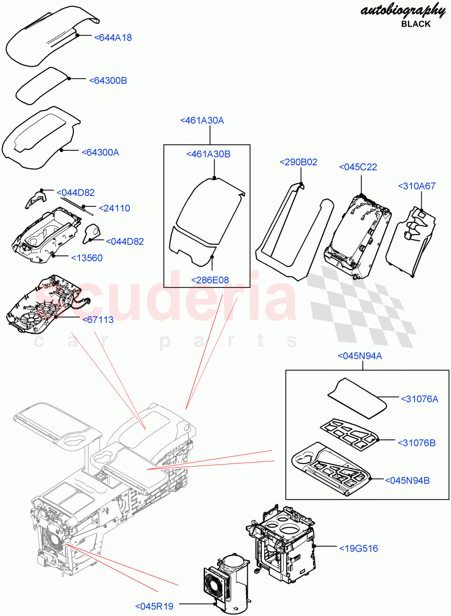 Console - Floor(Rear, Autobiography Black / SV Autobiography, For Stowage Boxes And Lids)(With 40/40 Split Individual Rr Seat)((V)FROMEA000001,(V)TOHA999999) of Land Rover Land Rover Range Rover (2012-2021) [3.0 DOHC GDI SC V6 Petrol]