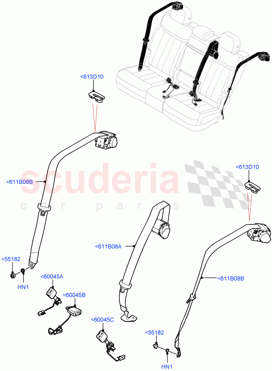 Rear Seat Belts(With 60/40 Power Fold Thru Rr Seat,60/40 Load Through With Slide) of Land Rover Land Rover Range Rover (2022+) [4.4 V8 Turbo Petrol NC10]