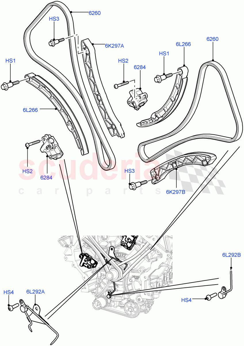 Timing Gear (Timing Chains, Tensioners) (5.0L OHC SGDI SC V8 Petrol - AJ133, 5.0 Petrol AJ133 DOHC CDA, 5.0L P AJ133 DOHC CDA S/C Enhanced) ((V) FROMAA000001) of Land Rover Land Rover Range Rover (2012-2021) [5.0 OHC SGDI SC V8 Petrol]