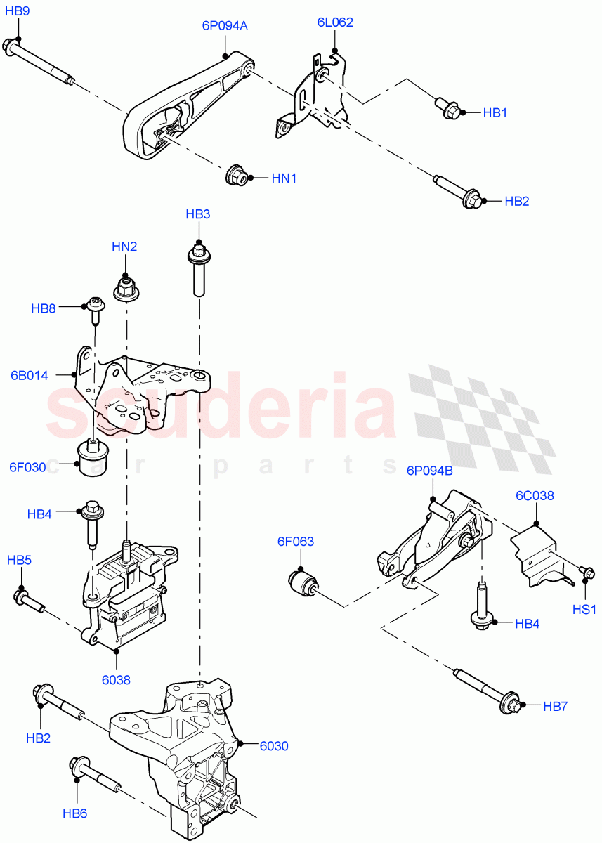 Engine Mounting (1.5L AJ20P3 Petrol High PHEV, Halewood (UK), 1.5L AJ20P3 Petrol High) ((V) FROMLH000001) of Land Rover Land Rover Range Rover Evoque (2019+) [2.0 Turbo Diesel AJ21D4]