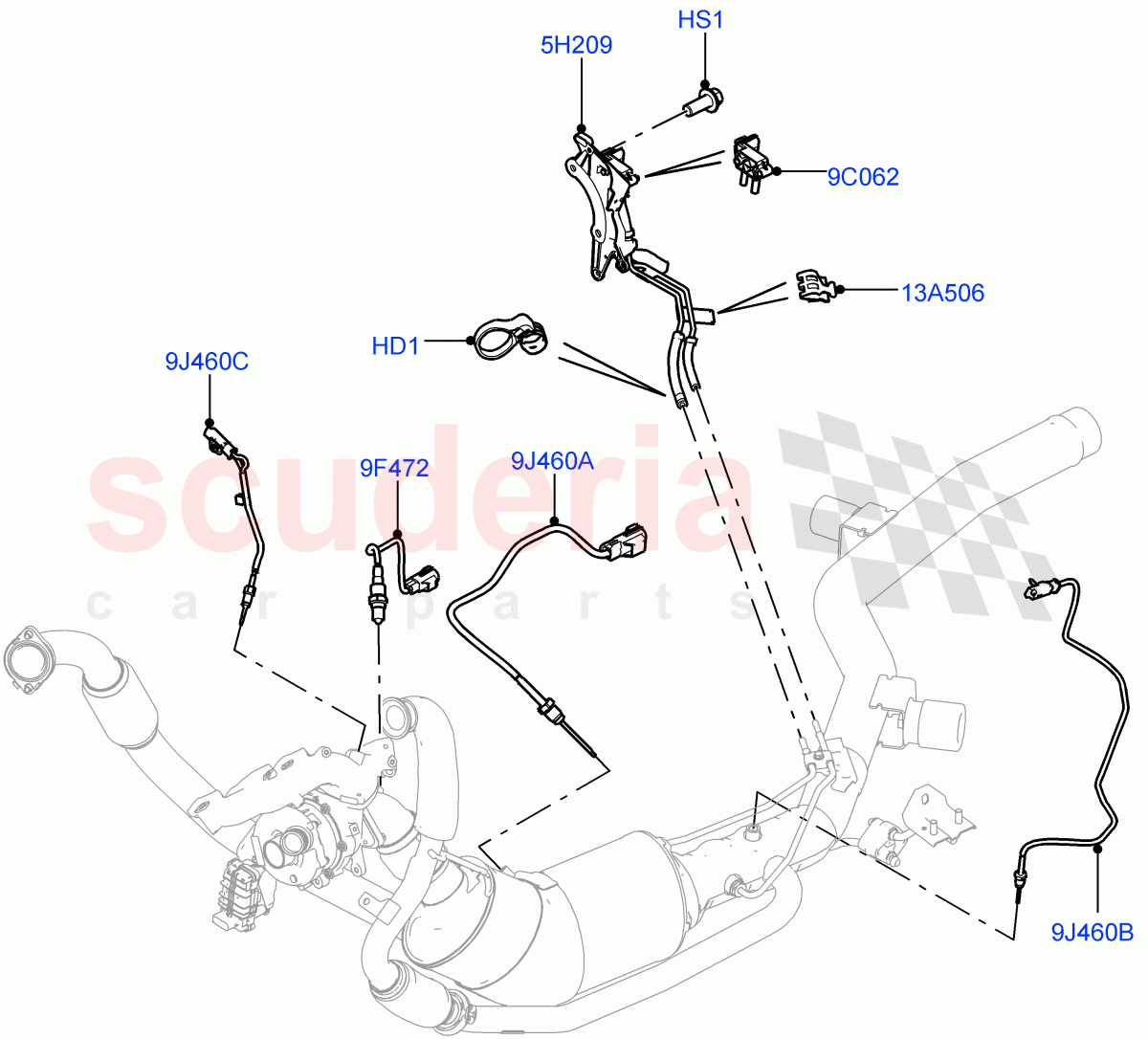 Exhaust Sensors And Modules(3.0 V6 D Gen2 Twin Turbo,Proconve L6 Emissions,Stage V Plus DPF)((V)FROMFA000001) of Land Rover Land Rover Range Rover Sport (2014+) [3.0 Diesel 24V DOHC TC]