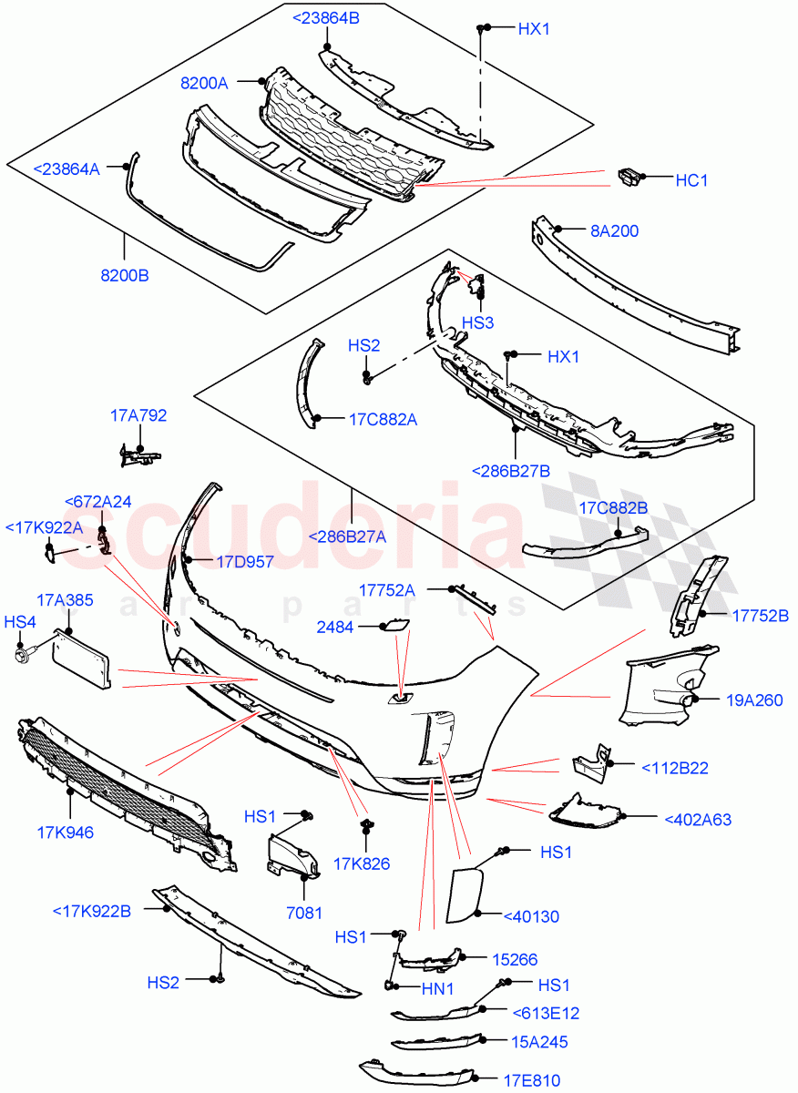 Radiator Grille And Front Bumper(Standard Wheelbase,Changsu (China),Front Bumper - Painted Body Colour) of Land Rover Land Rover Range Rover Evoque (2019+) [2.0 Turbo Diesel AJ21D4]