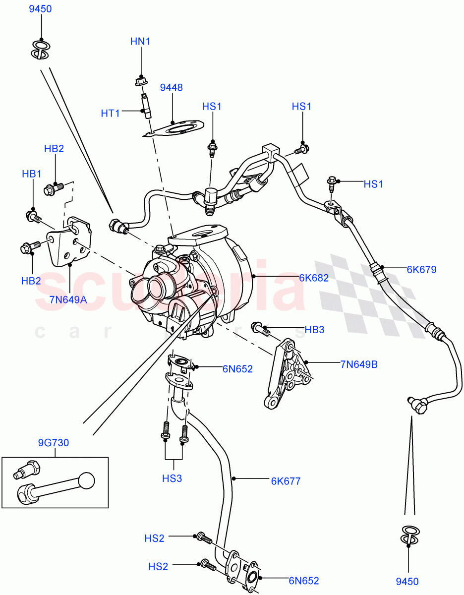 Turbocharger (RH) (3.6L V8 32V DOHC EFi Diesel Lion) ((V) FROM7A000001, (V) TO9A999999) of Land Rover Land Rover Range Rover Sport (2005-2009) [3.6 V8 32V DOHC EFI Diesel]