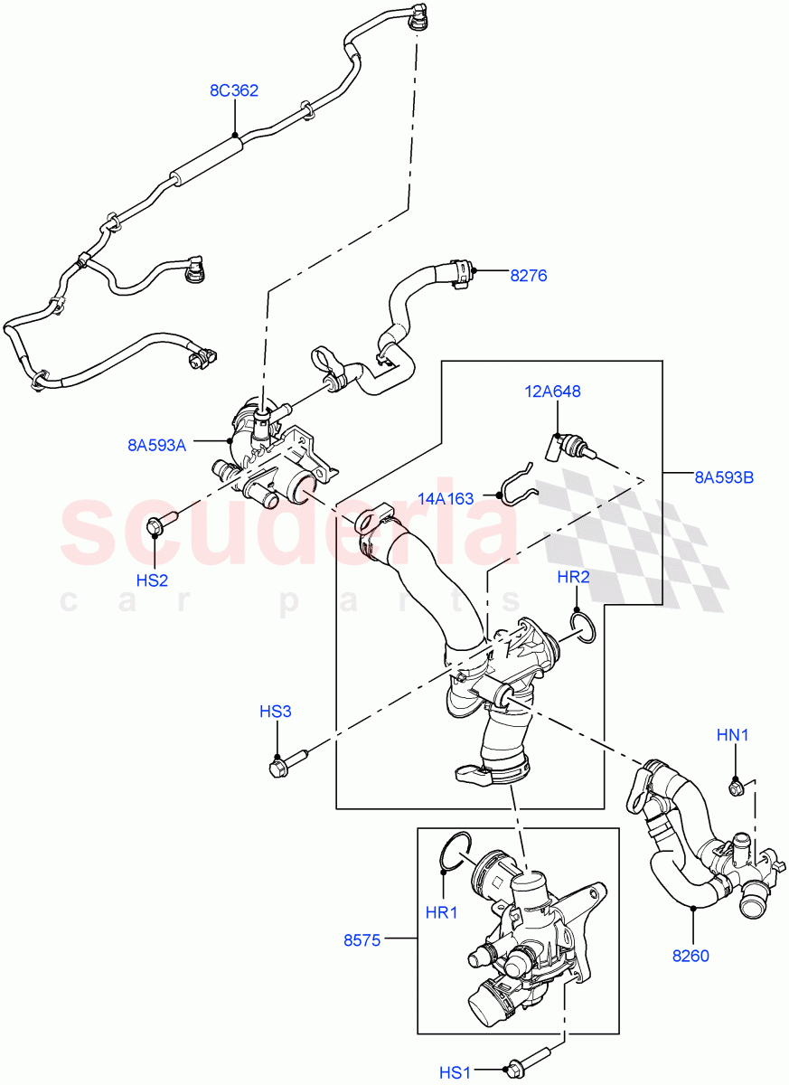 Thermostat/Housing & Related Parts (3.0L AJ20D6 Diesel High) ((V) FROMMA000001) of Land Rover Land Rover Range Rover Velar (2017+) [3.0 I6 Turbo Diesel AJ20D6]