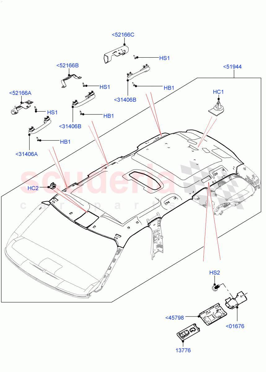 Headlining And Sun Visors(Solihull Plant Build)(Less Panorama Roof,Version - Core,With 5 Seat Configuration,With 7 Seat Configuration)((V)FROMHA000001) of Land Rover Land Rover Discovery 5 (2017+) [3.0 I6 Turbo Diesel AJ20D6]