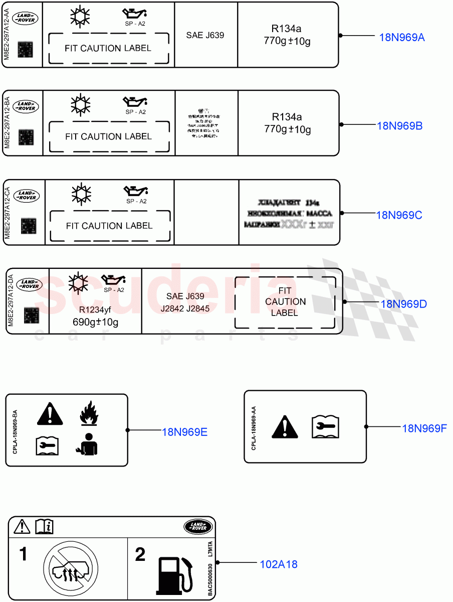 Labels (Air Conditioning) of Land Rover Land Rover Range Rover (2022+) [3.0 I6 Turbo Diesel AJ20D6]
