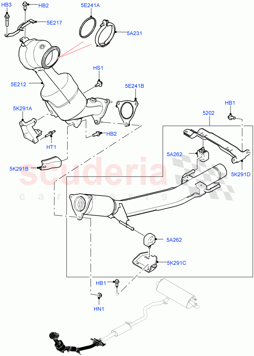 Front Exhaust System (2.0L AJ20P4 Petrol Mid PTA, SULEV30 CN6B China Emission, Changsu (China)) of Land Rover Land Rover Range Rover Evoque (2019+) [2.0 Turbo Petrol AJ200P]